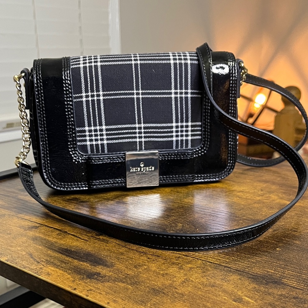 kate spade Black & White Plaid Patent Crossbody